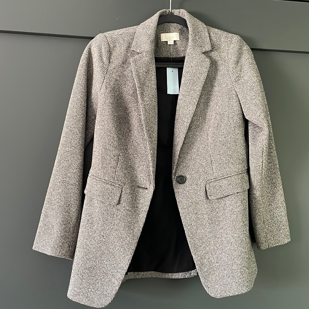 LOFT Gray Herringbone Wool Blazer/Suit Jacket- 0P